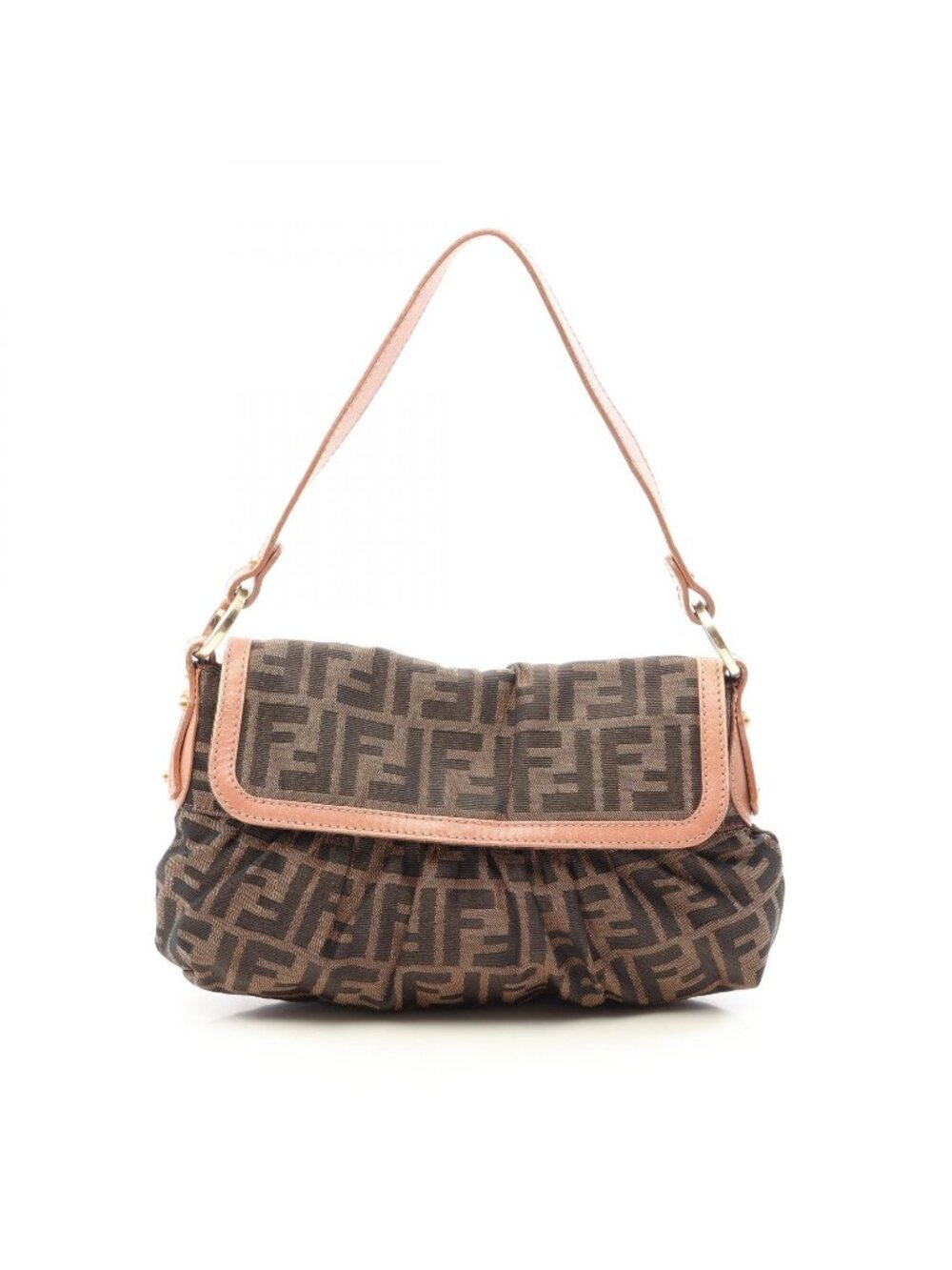 Fendi Shoulder Bag Chef Zucca Brown Canvas Leather